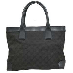 GUCCI Logo GG Pattern Hand Tote Bag Leather Canvas Black Italy 66EG209